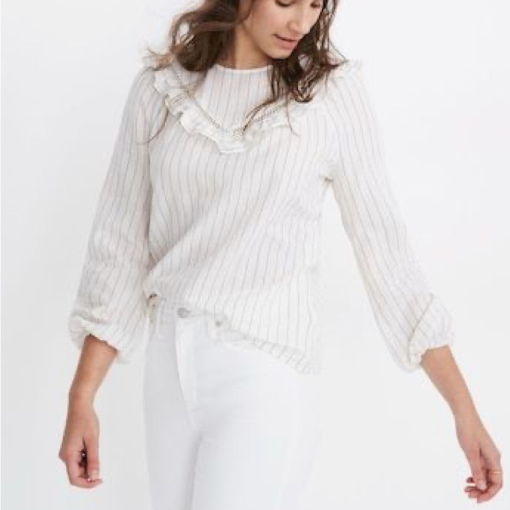 Madewell Cream Striped Ruffle Blouse